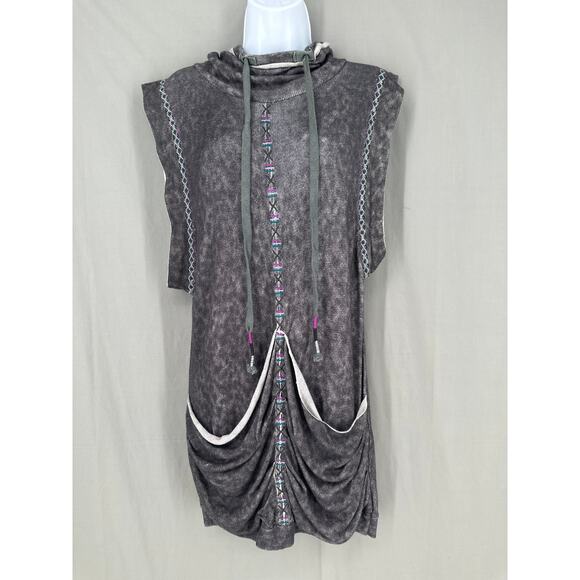 Freelance Anthropologie Dress Large Gray Knit Silk Wool Hooded Tunic Lagenlook - Picture 1 of 9